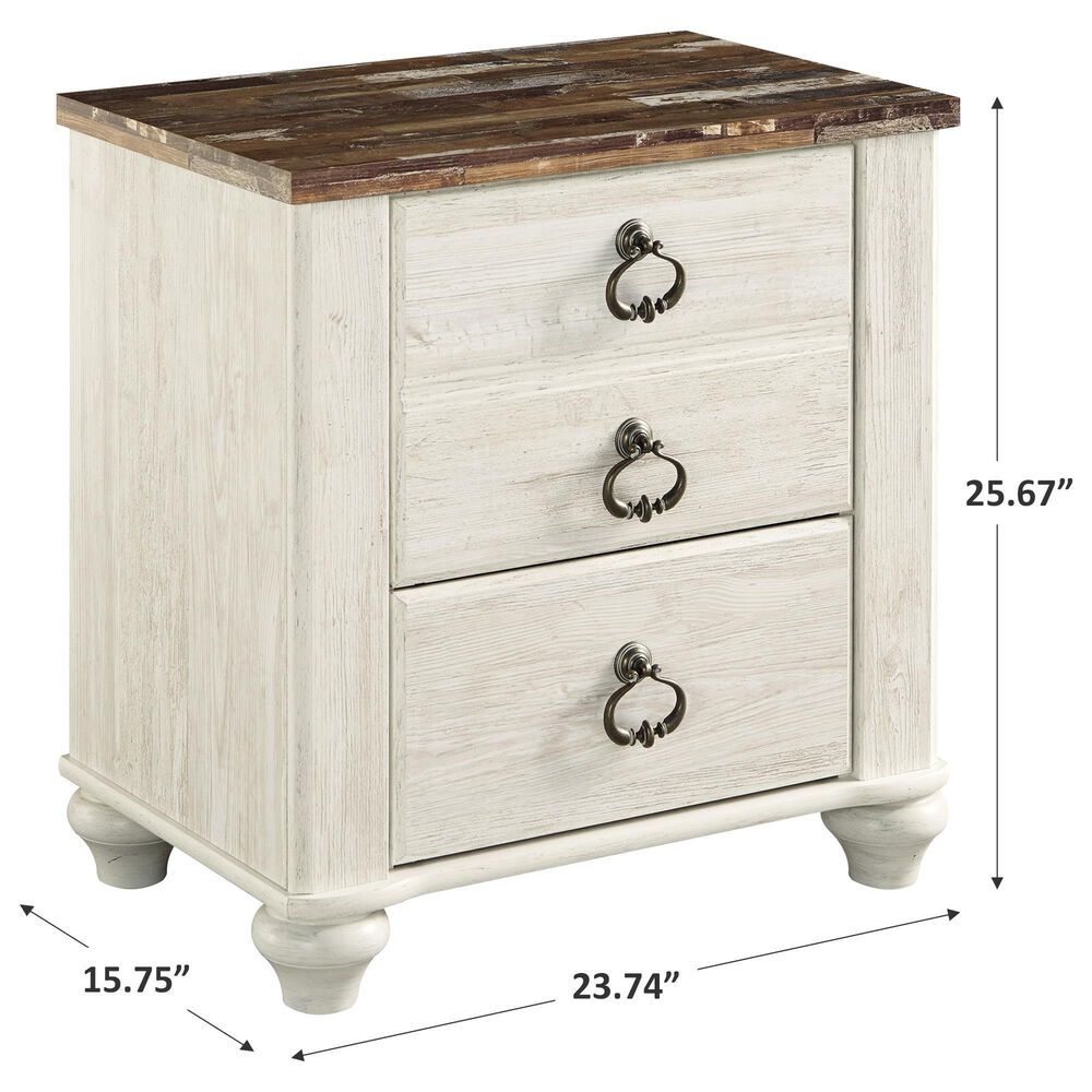Ashley Willowton 2 Drawer Nightstand in White Washed with USB, , large