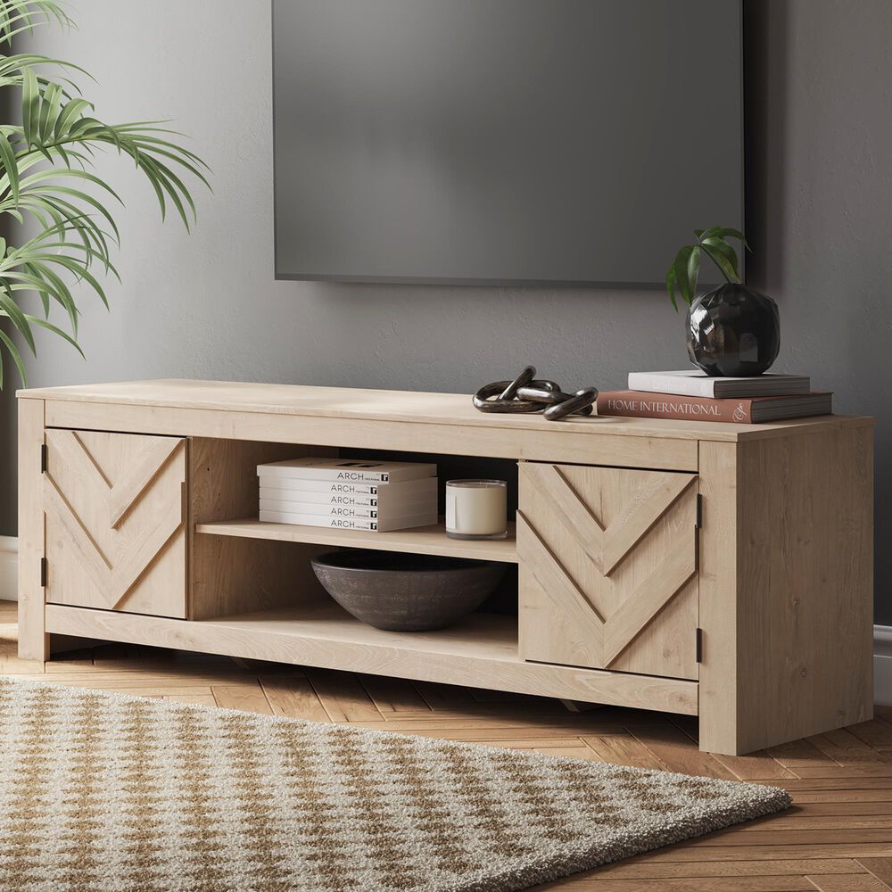 Ashley Cayboni 71&quot; Large TV Stand with Fireplace Option in Tan, , large