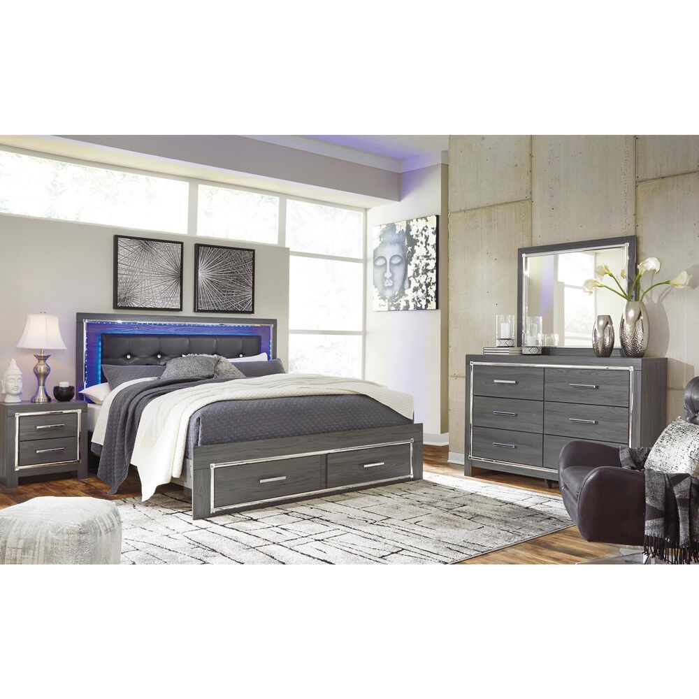 Ashley Lodanna King Panel Bed with 2 Storage Drawers in Gray, , large