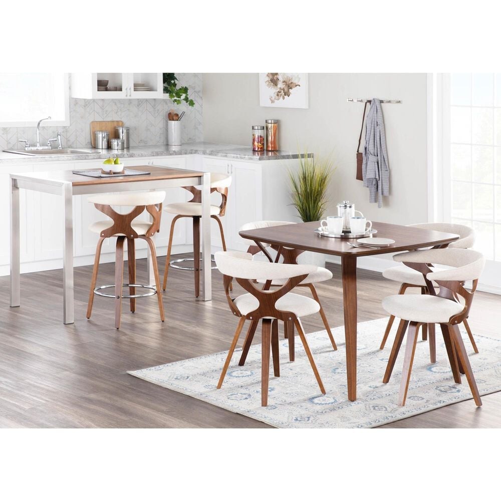 LumiSource Gardenia Swivel Fixed-Height Counter Stool with Cream Fabric Upholstery in Chrome and Walnut (Set of 2), , large
