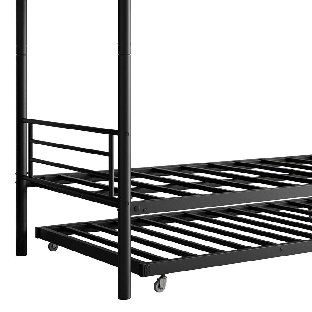 Hearth and Haven Twin Metal Bunk Bed with Trundle Ladder and Full-Length Guardrail in Black, , large
