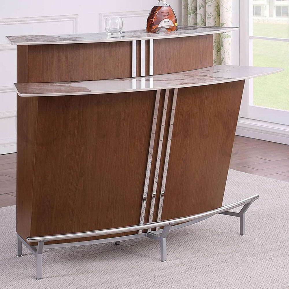 Chintaly Ruby Home Bar in Gloss White, Brown, Walnut and Stainless Steel, , large
