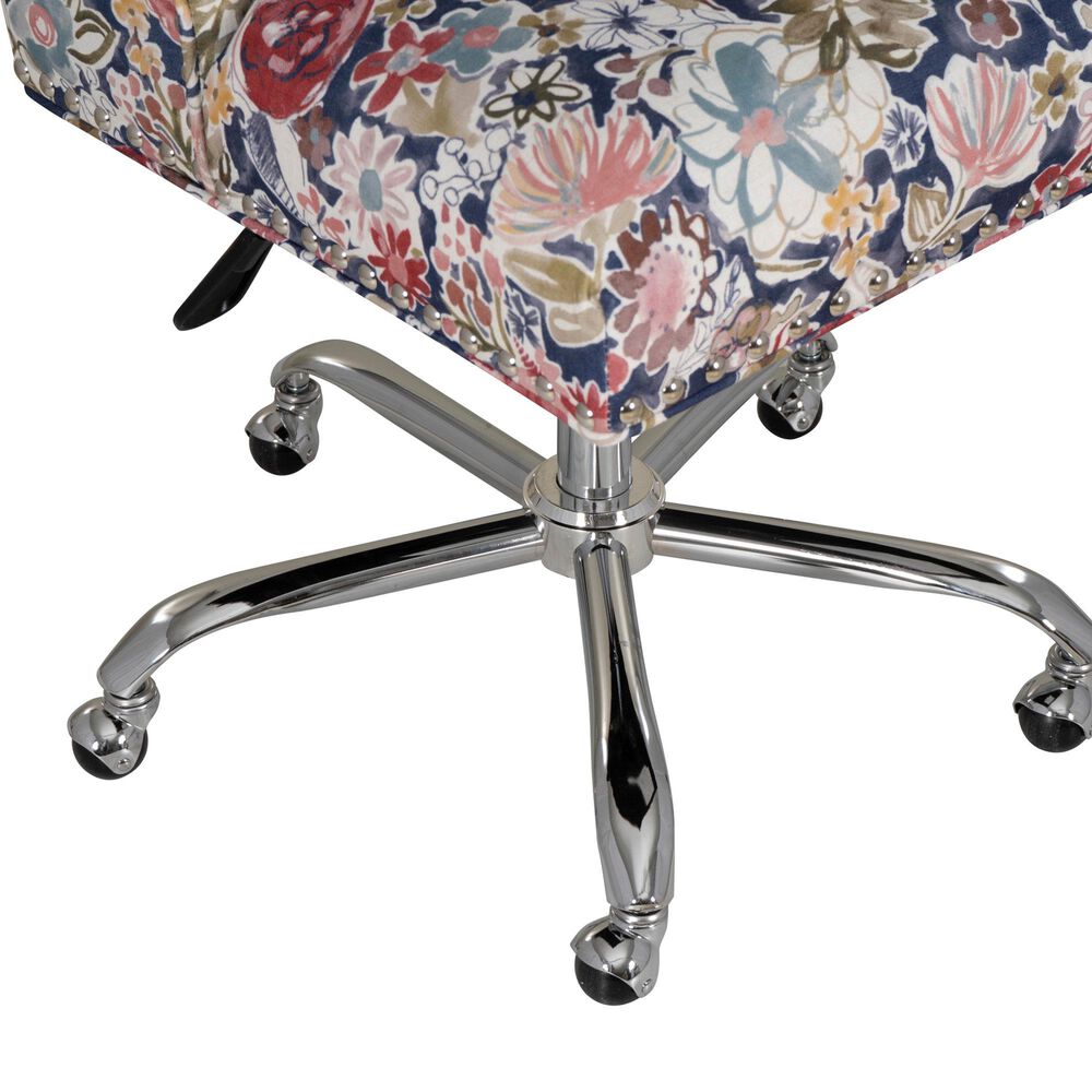 Linon Home Decor Draper Office Chair with Navy Floral Cushion in Silver, , large