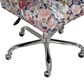 Linon Home Decor Draper Office Chair with Navy Floral Cushion in Silver, , large