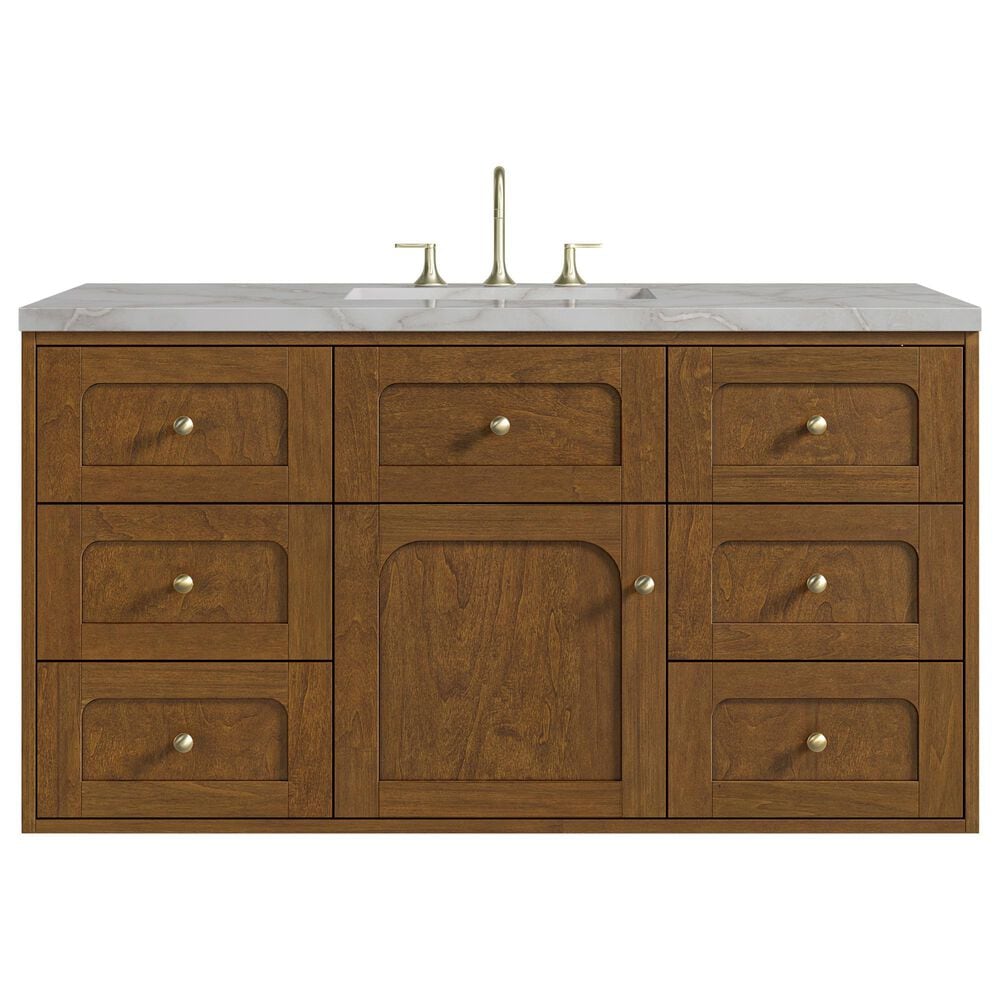 James Martin Laurent 48" Single Bathroom Vanity in Honey Oak with 3 cm Eternal Jasmine Pearl Silestone Top, Rectangular Sink and FreePower Wireless Charger, , large