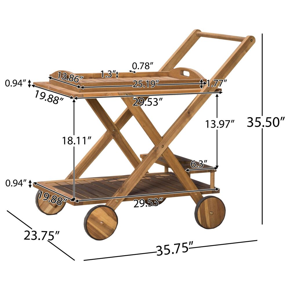 Hearth and Haven Riviera Bar Cart in Natural Stained with Glass Holders, , large