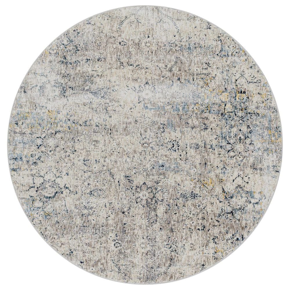 Surya Cardiff CDF-2300 Light Gray, Charcoal, Light Beige, Tan and Dark Blue 6"7" Round Area Rug, , large