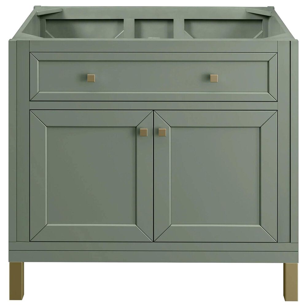 James Martin Vanities Chicago 36&quot; Single Bathroom Vanity in Smokey Celadon with 3 cm Carrara White Marble Top and Rectangular Sink, , large