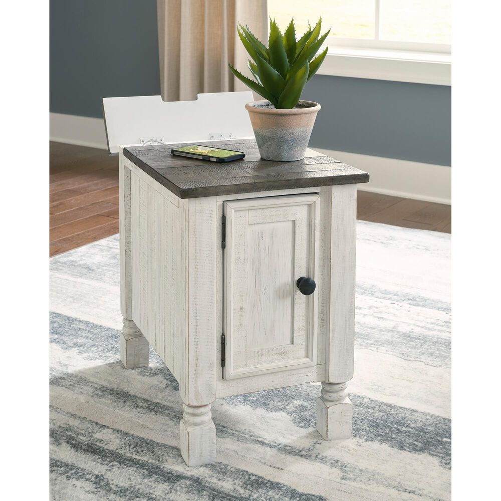 Ashley Havalance Chairside End Table in Distressed Vintage White and Weathered Gray, , large