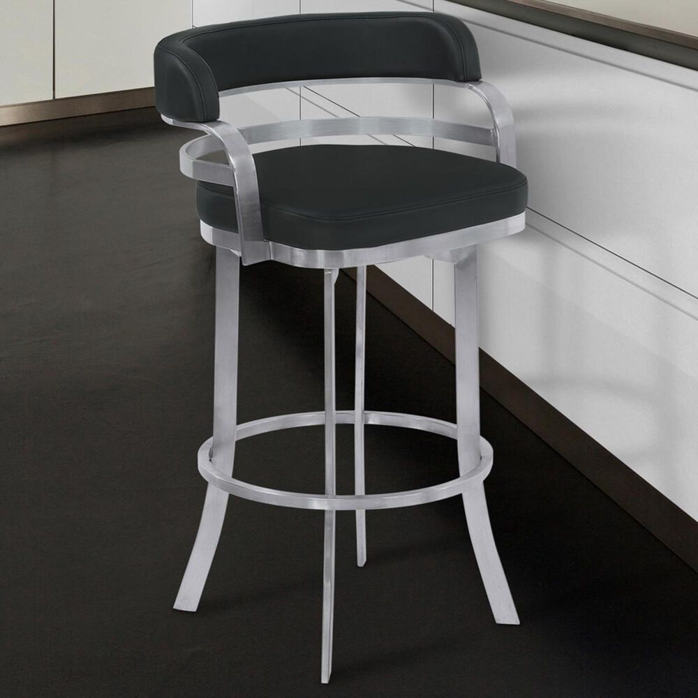 Blue River Prinz 26" Swivel Counter Height Stool in Black Faux Leather and Brushed Stainless Steel, , large