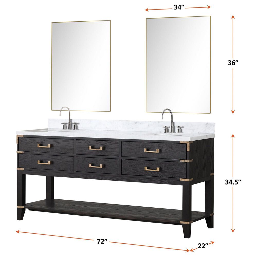 Lexora Home Norwalk 72&quot; Double Bathroom Vanity in Brown Oak with White Carrara Marble Top and Rectangular Sinks, , large