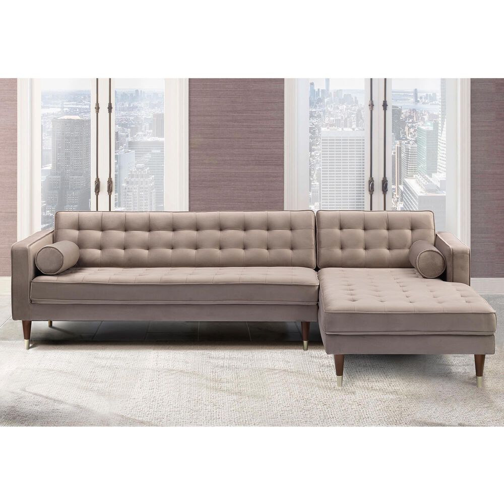 Blue River Somerset Right Sectional Sofa in Taupe Velvet and Gold, , large