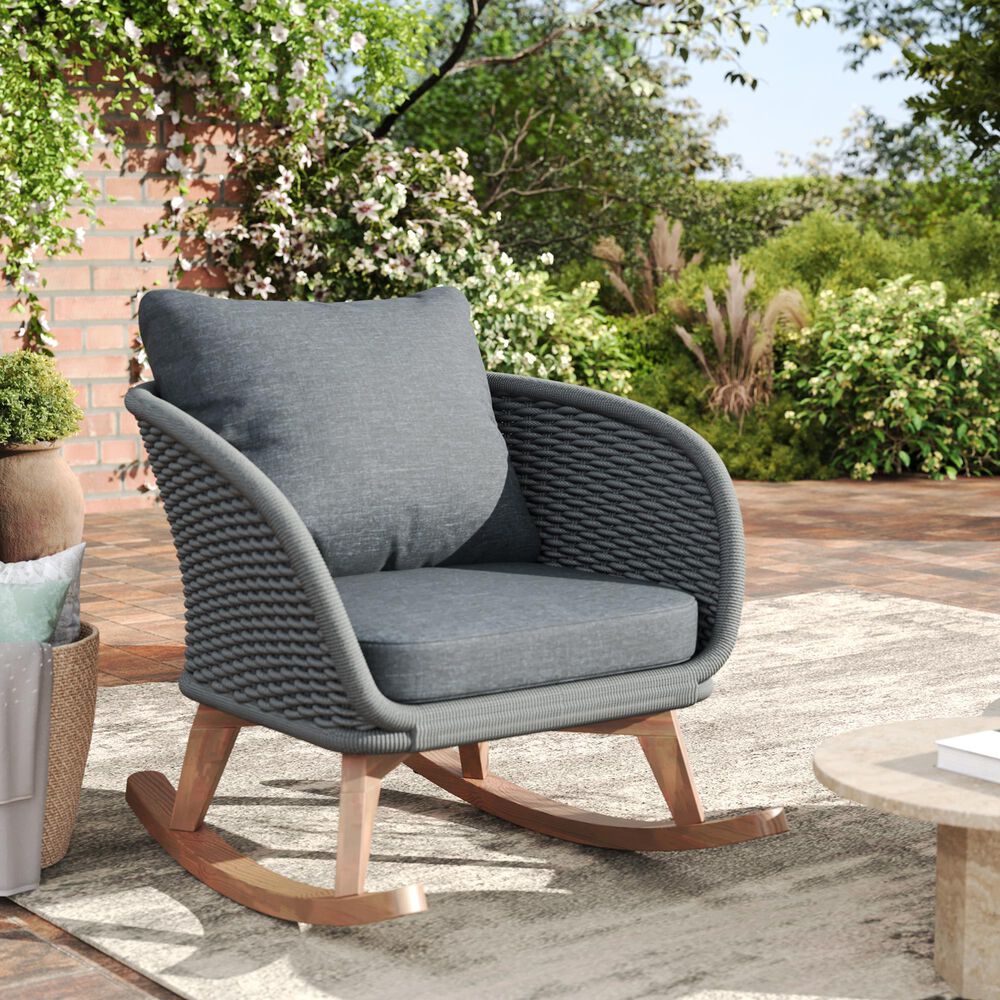 Hearth and Haven Outdoor Rocking Chair with Wooden Frame in Gray, , large