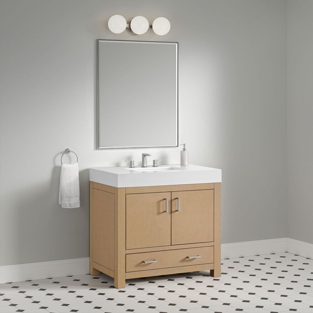 37B Alanya 36" Single Bathroom Vanity in Warm Oak with White Composite Stone Top, , large