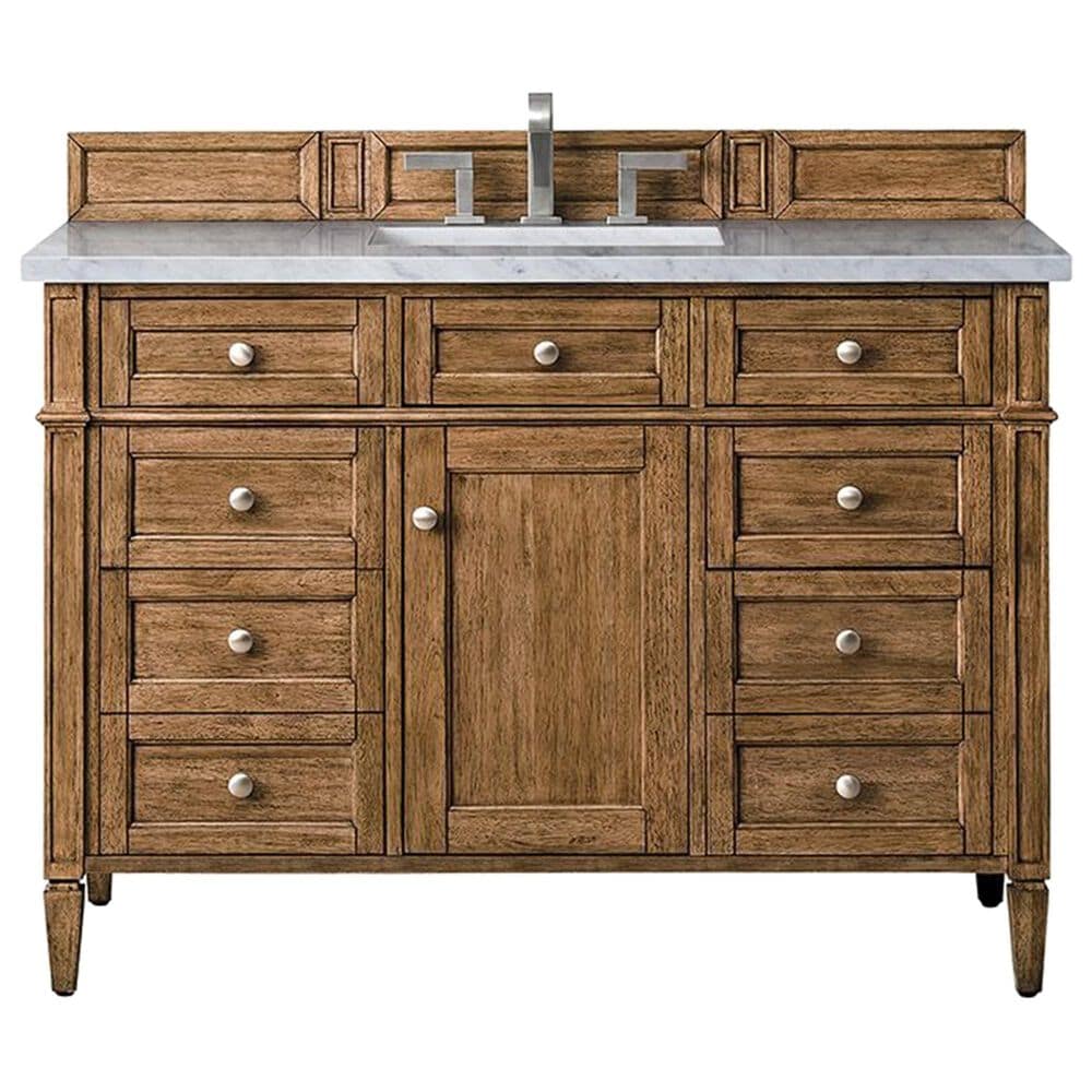James Martin Vanities Brittany 48" Single Bathroom Vanity in Saddle Brown with 3 cm Arctic Fall Solid Surface Top and Rectangular Sink, , large