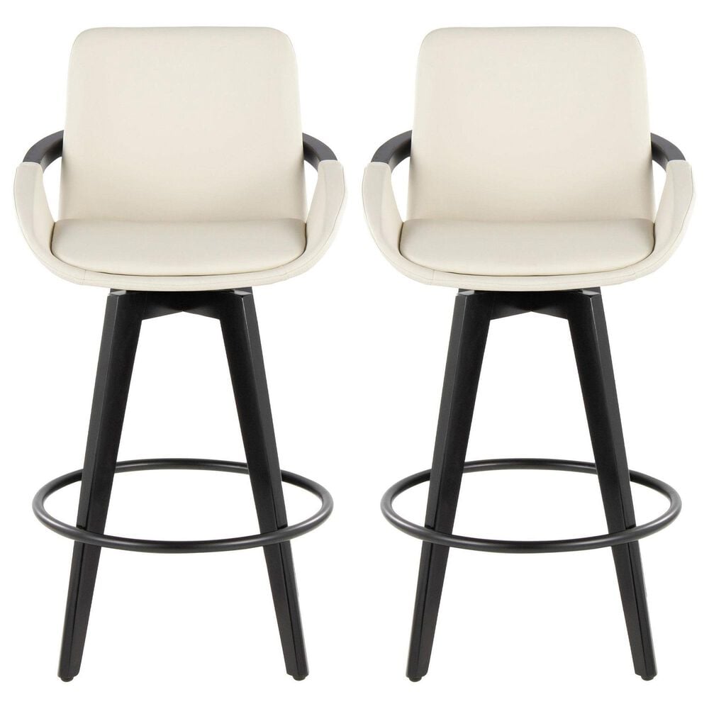 LumiSource Cosmo 26" Swivel Counter Stool with Cream Upholstery in Black (Set of 2), , large