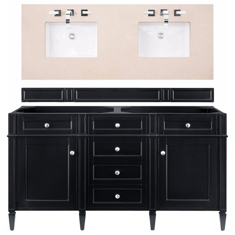 James Martin Vanities Brittany 60" Double Bathroom Vanity in Black Onyx with 3 cm Eternal Marfil Quartz Top, , large