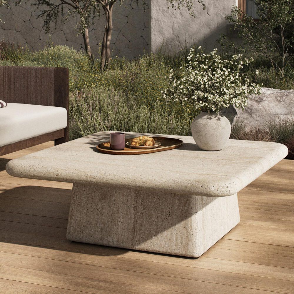 Four Hands Cava Outdoor Coffee Table in Textured Sand Concrete, , large
