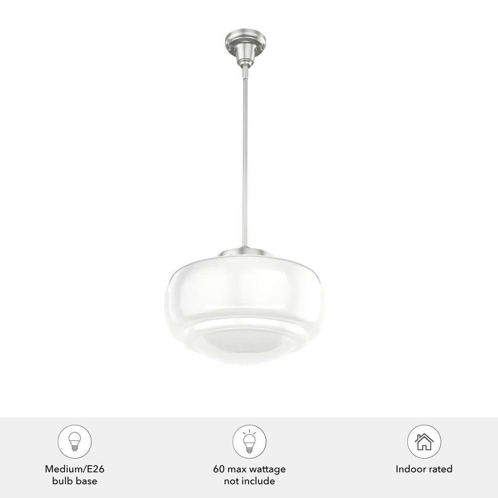 Hunter Saddle Creek 16&quot; 1-Light Pendant with White Shade in Brushed Nickel, , large
