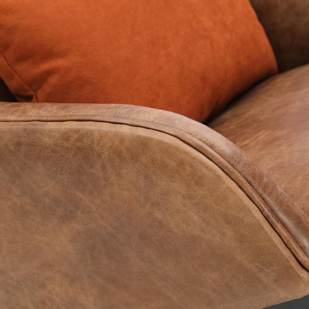 Moe&#39;s Home Collection Amos Leather Accent Chair with Orange Velvet Pillow in in Brown, , large