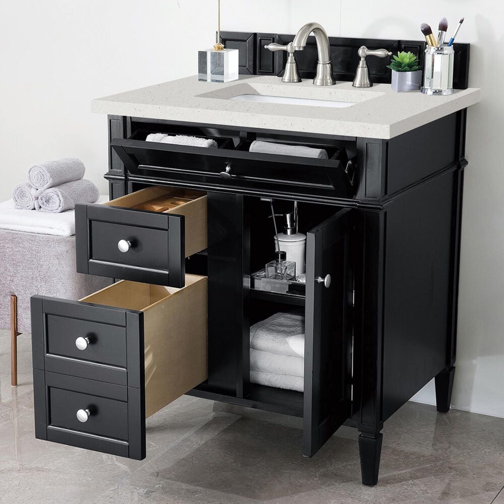 James Martin Vanities Brittany 30&quot; Single Bathroom Vanity in Black Onyx with 3 cm Lime Delight Quartz Top and Rectangular Sink, , large