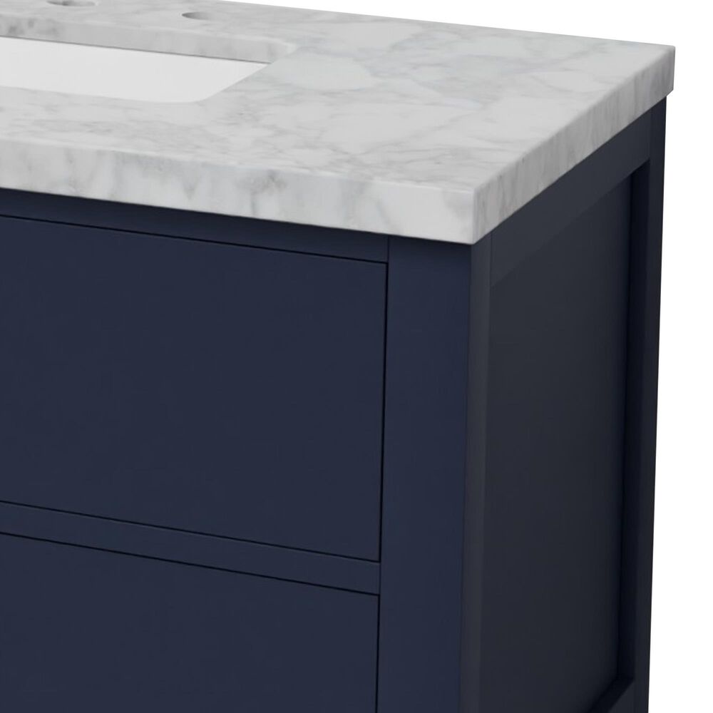 Lexora Home Castor 84" Double Bathroom Vanity in Blue with 2 cm White Carrara Marble Top and Rectangular Sinks, , large