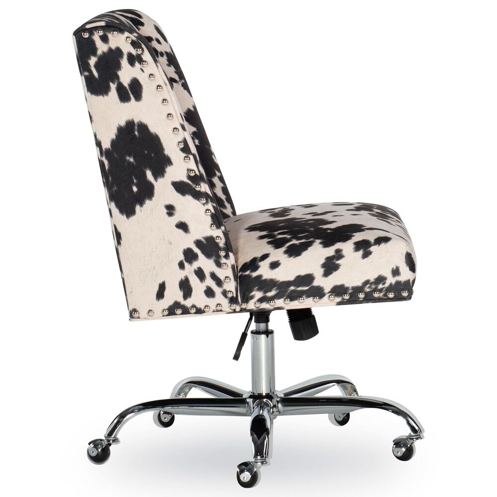 Linon Home Decor Draper Office Chair with Black and White Cow Cushion in Chrome, , large