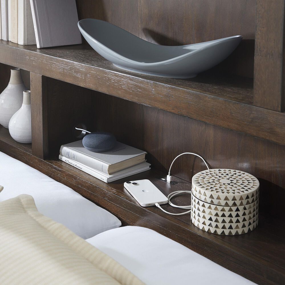 Riva Ridge Modern Loft King Bookcase Platform Bed in Brownstone with USB Ports, , large