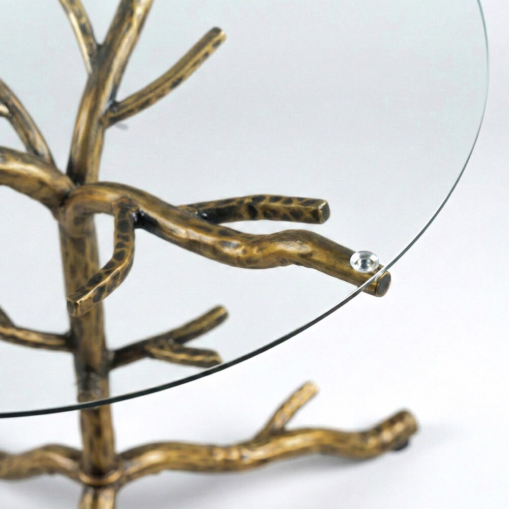 Furniture of America Lalia Side Table with Tempered Glass Top and Tree Branch Base in Matte Gold, , large