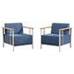 Sunwell Garden Patio Arm Chair with White Frame in Blue (Set of 2), , large