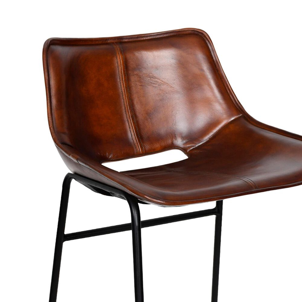 Home Trends &amp; Design Counter Stool with Chocolate Top Grain Leather Seat and Black Metal Frame, , large