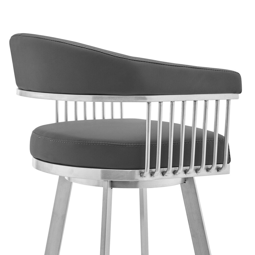 Blue River Chelsea 26&quot; Swivel Counter Stool with Gray Cushion in Brushed Stainless Steel, , large
