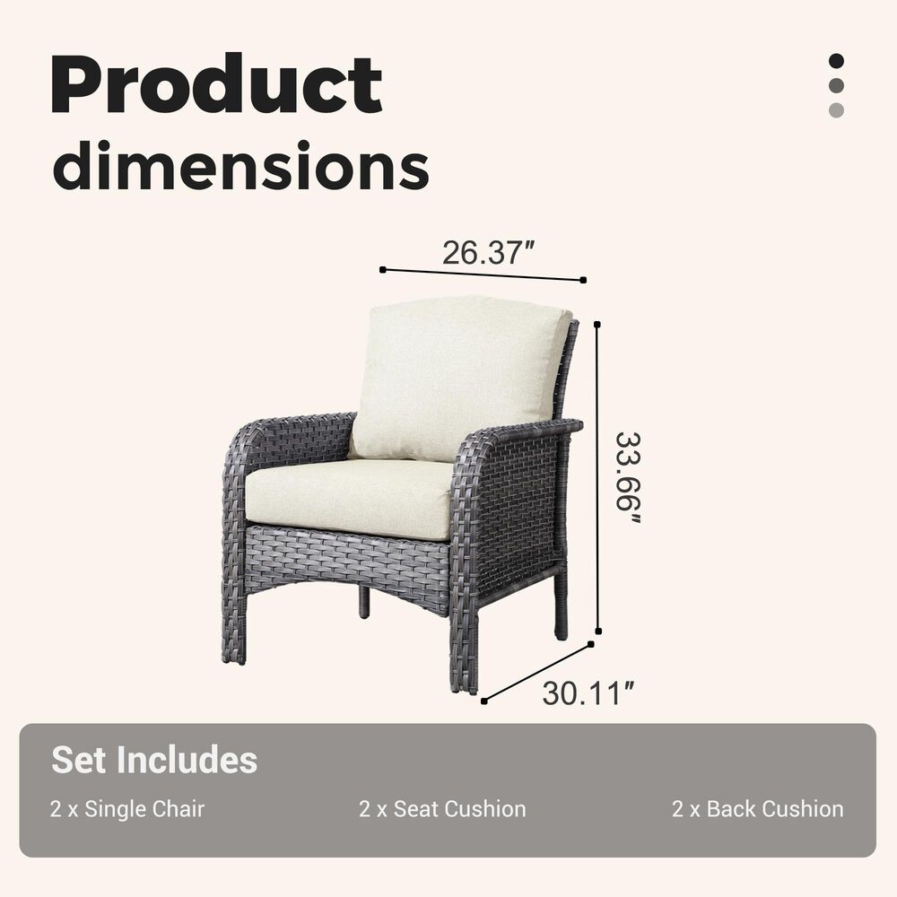 HOMLUX 27" Patio Single Chair in Beige (Set of 2), , large