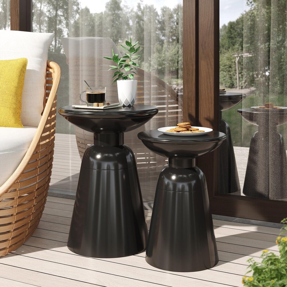 Hearth and Haven Serenita Patio Side Tables in Black &#40;Set of 2&#41;, , large