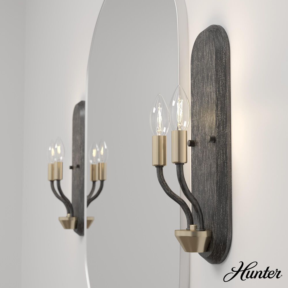 Hunter Merlin 2-Light Wall Sconce in Rustic Iron and Alturas Gold, , large