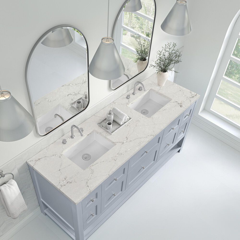 James Martin Vanities Breckenridge 72" Double Bathroom Vanity in Serenity Blue with 3 cm Eternal Jasmine Pearl Silestone Top, Rectangular Sinks and FreePower Wireless Charger, , large