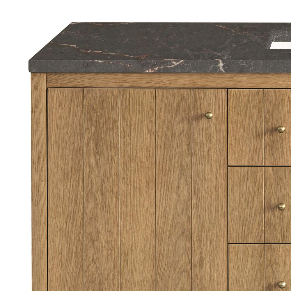 James Martin Vanities Hudson 60" Single Bathroom Vanity in Light Natural Oak with 3 cm Parisien Bleu Quartz Top, Rectangular Sink and FreePower Wireless Charger, , large