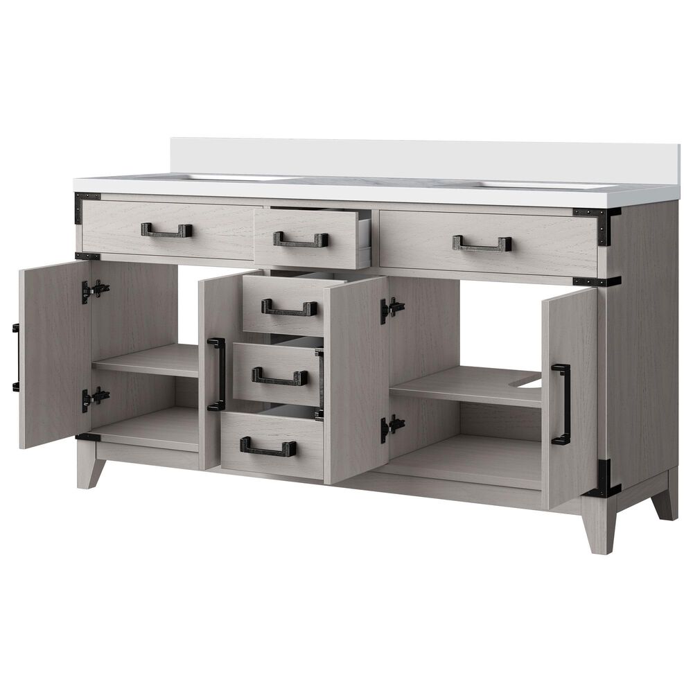 Lexora Home Laurel 60&quot; Double Bathroom Vanity in White Oak with White Quartz Top and Rectangular Sinks, , large