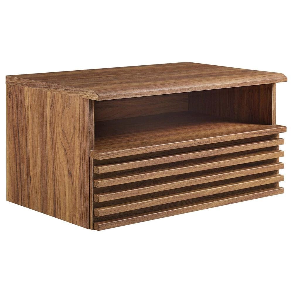 Modway Render 1 Drawer  and Shelf Wall Mount Nightstand in Walnut, , large