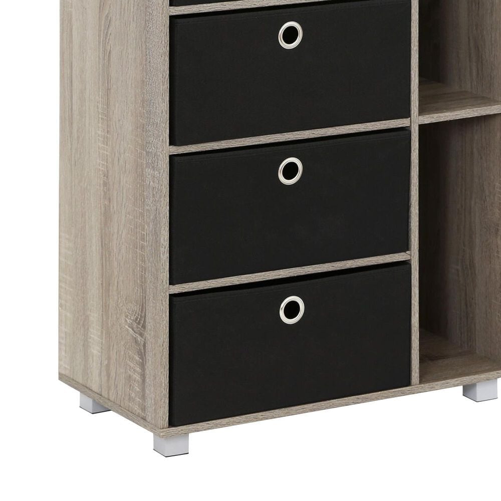 HOMLUX Multipurpose Storage Bookshelf Cabinet with 4 Bin Drawers in French Oak and Black, , large