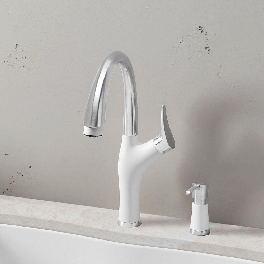 Blanco Artona Pull-Down Kitchen Faucet 1.5 GPM in PVD Steel and White, , large
