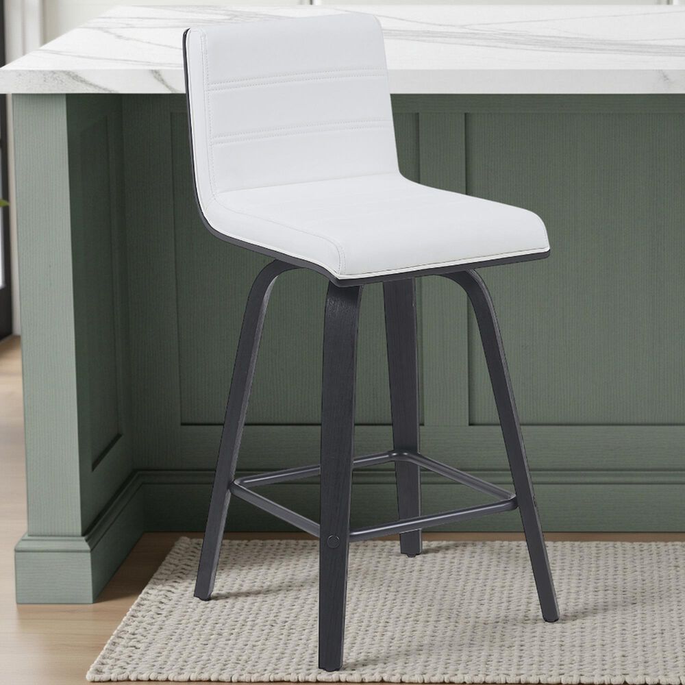 Armen Living Vienna Swivel Counter Height Stool with Snow White Upholstery in Black Brushed, , large