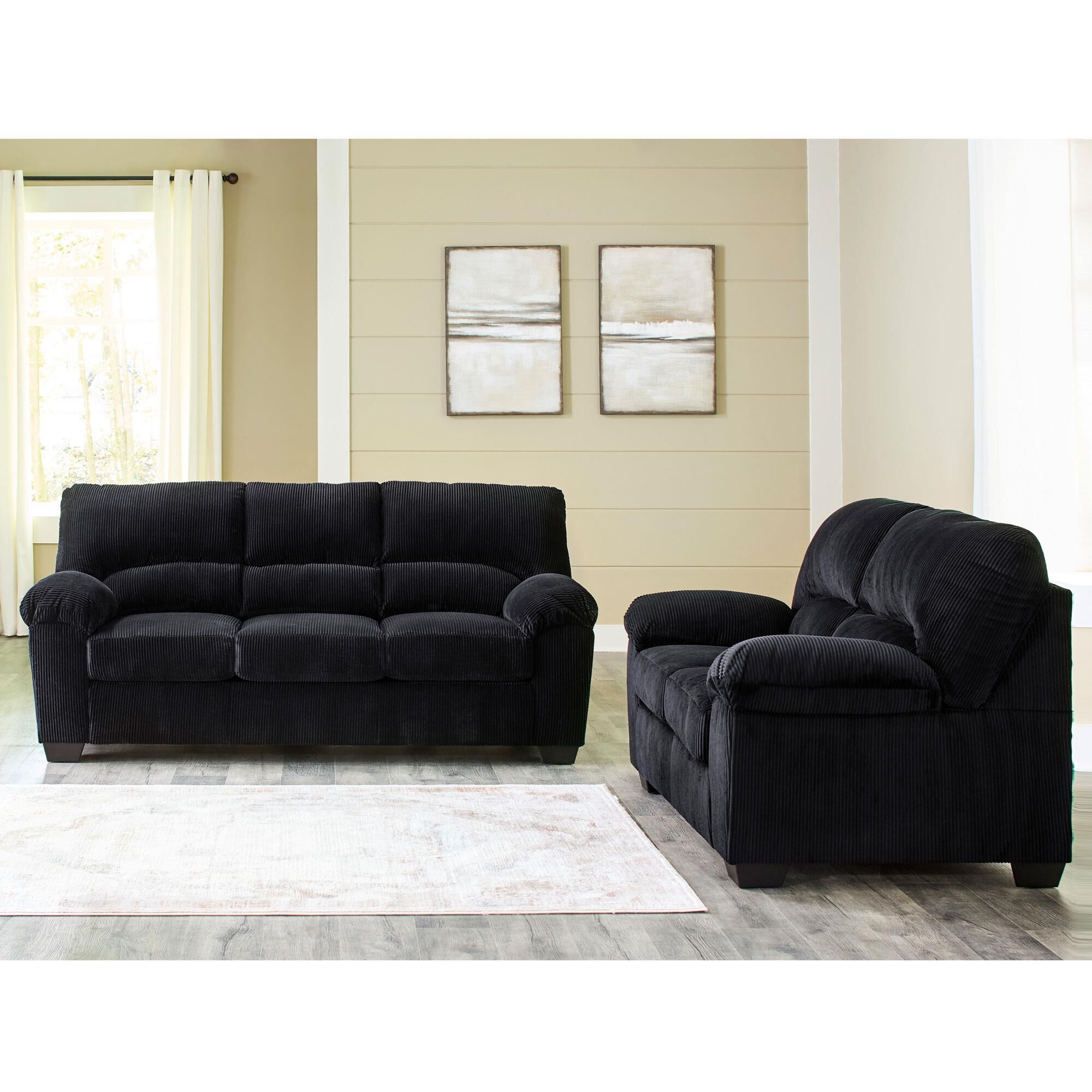 Ashley SimpleJoy Stationary Sofa and Loveseat Set in Onyx