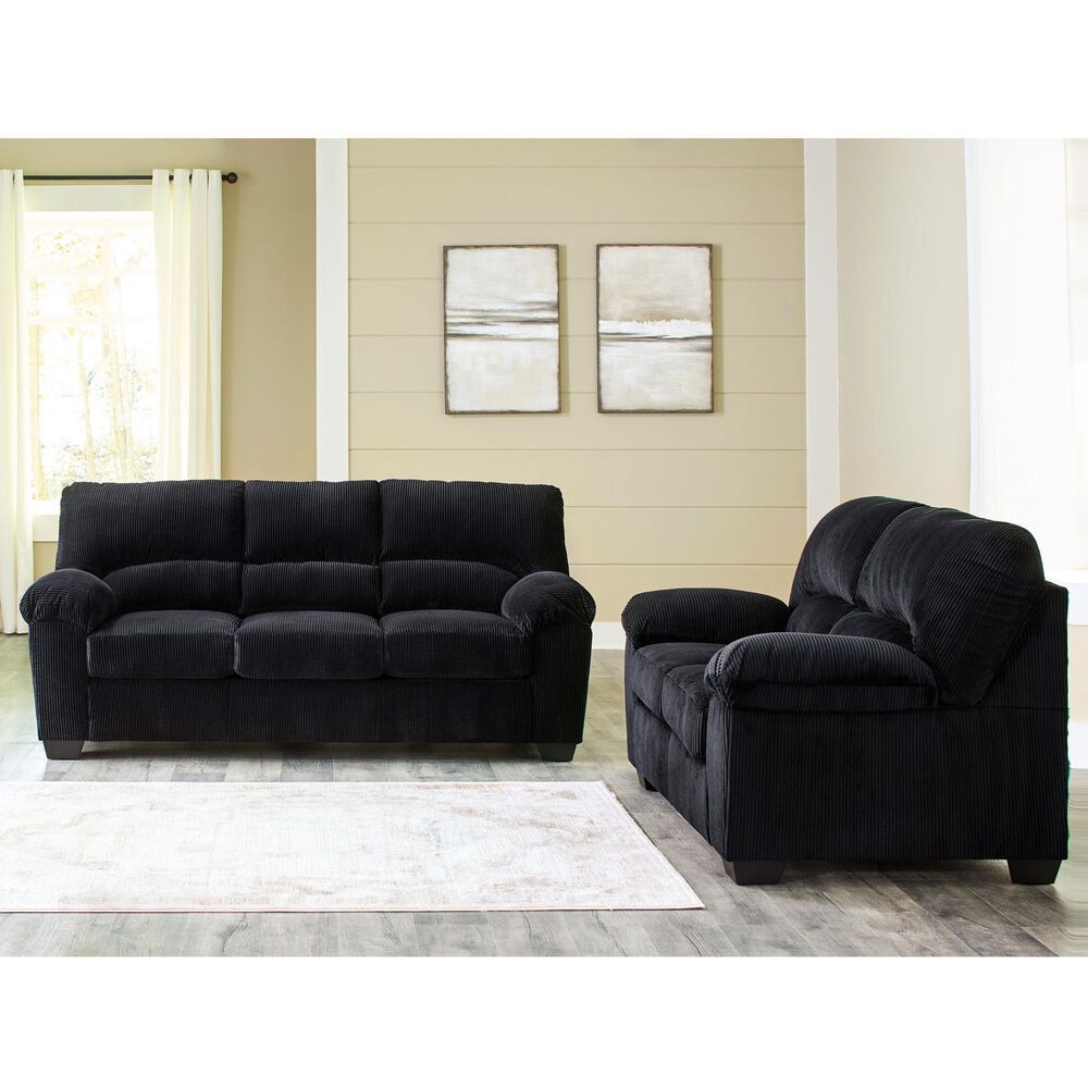 Ashley SimpleJoy Stationary Sofa and Loveseat Set in Onyx, , large