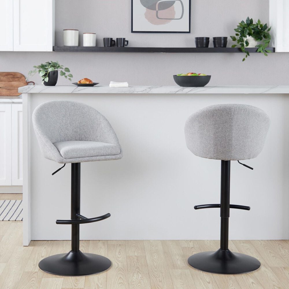 LumiSource Matisse Adjustable Swivel Barstool with Grey Fabric Upholstery in Black (Set of 2), , large