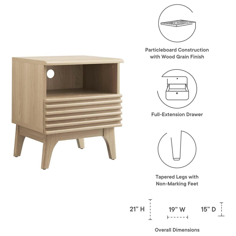 Modway Render 1 Drawer and Shelf Nightstand in Oak, , large
