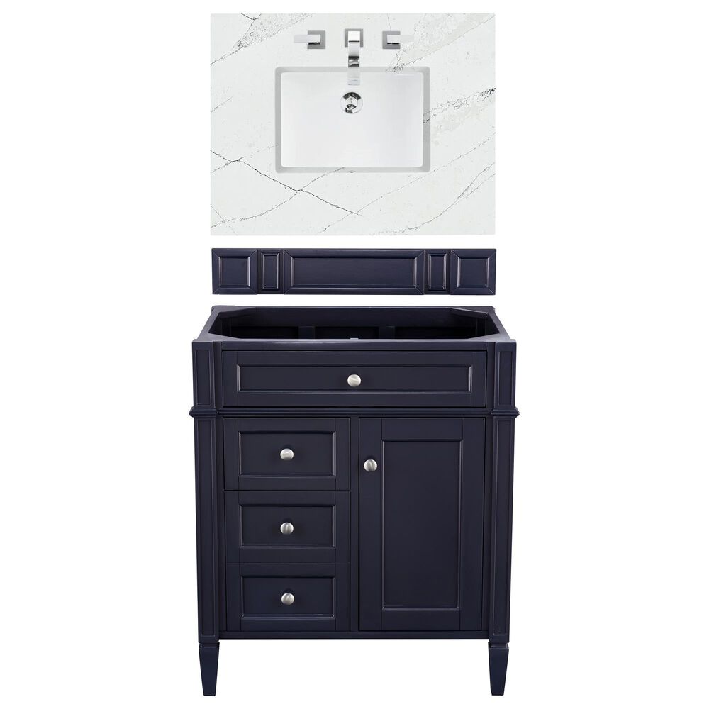 James Martin Vanities Brittany 30" Single Bathroom Vanity in Victory Blue with 3 cm Ethereal Noctis Top and Rectangle Sink, , large