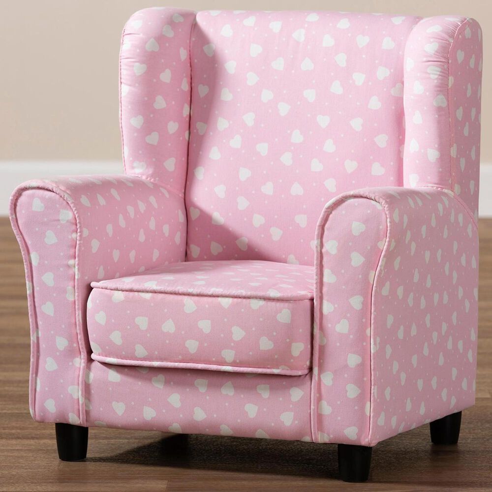 Baxton Studio Selina Kids Armchair in Pink/White Heart Print, , large