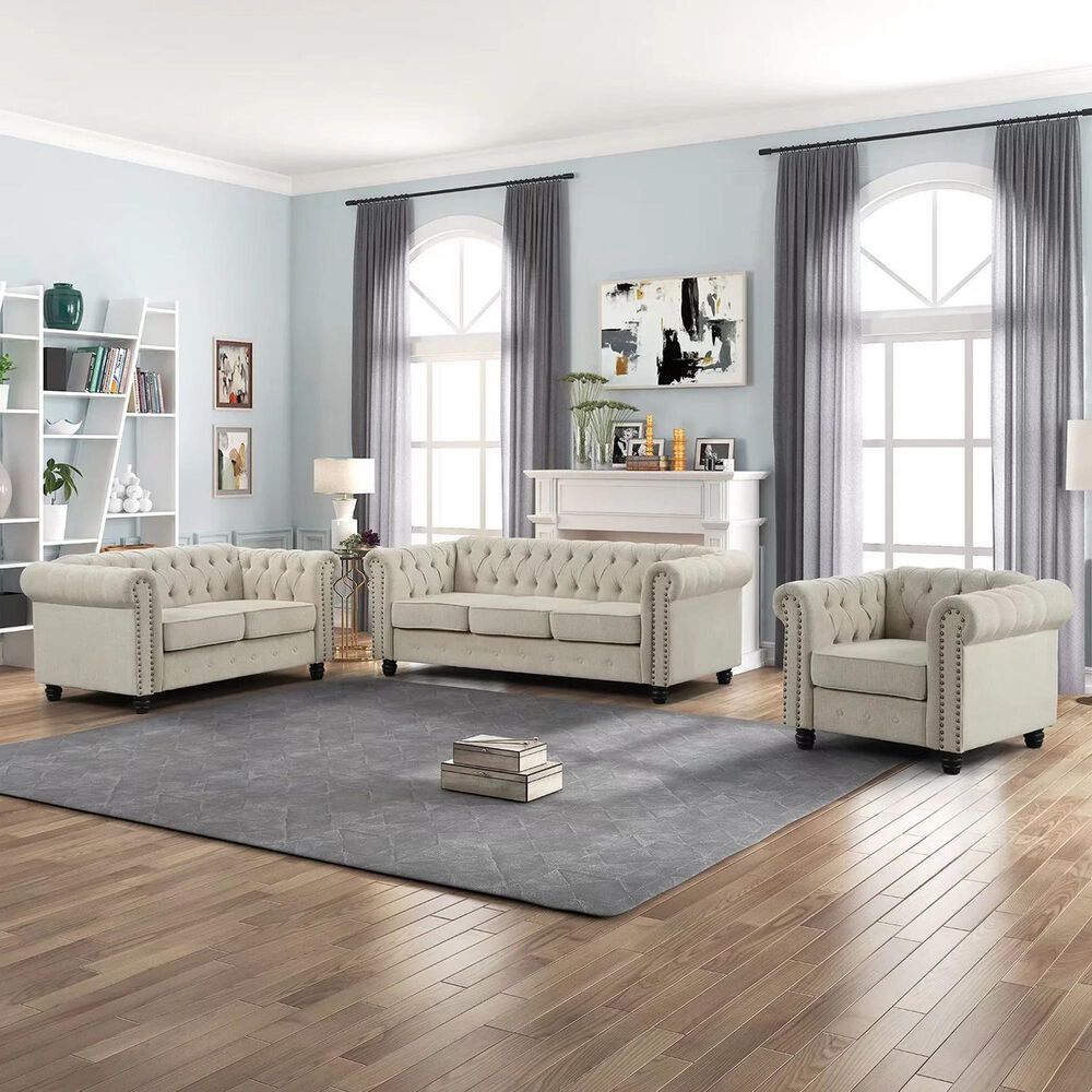 Morden Fort Chesterfield Accent Chair in Beige, , large