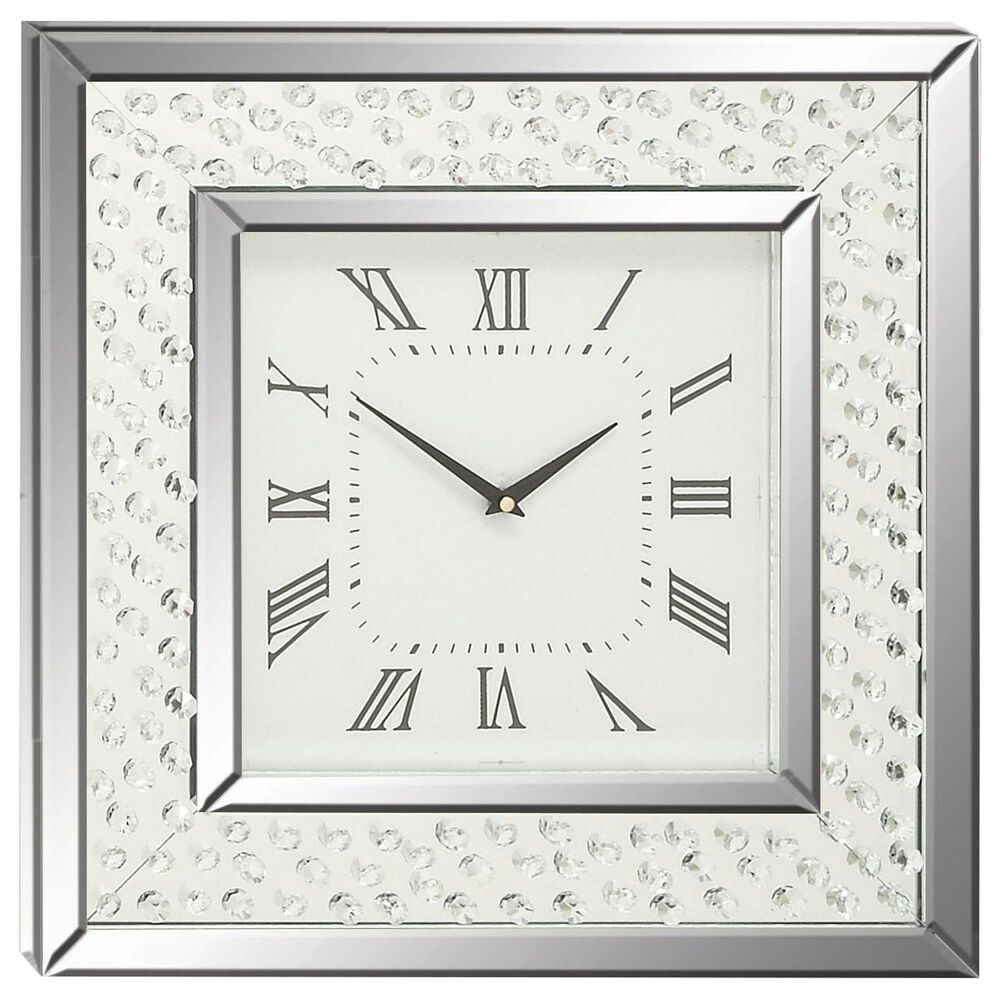 Maple and Jade Decorative Wall Clock with Floating Crystals in Silver, , large